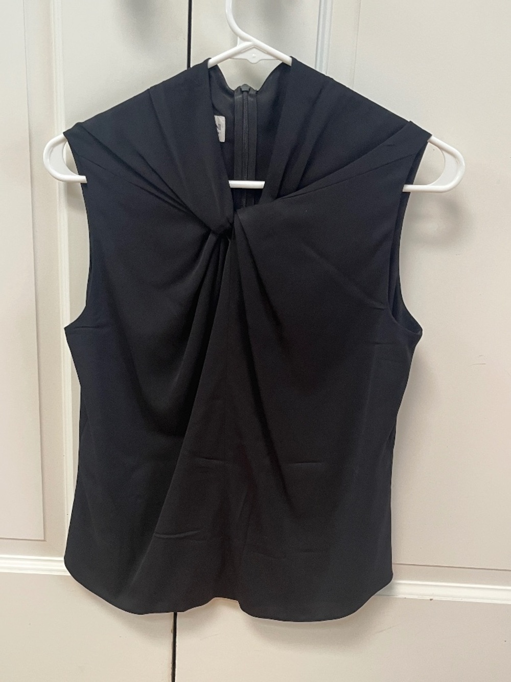 Beautiful, black silk sleeveless Armani Collezioni top with twist detail, size 4